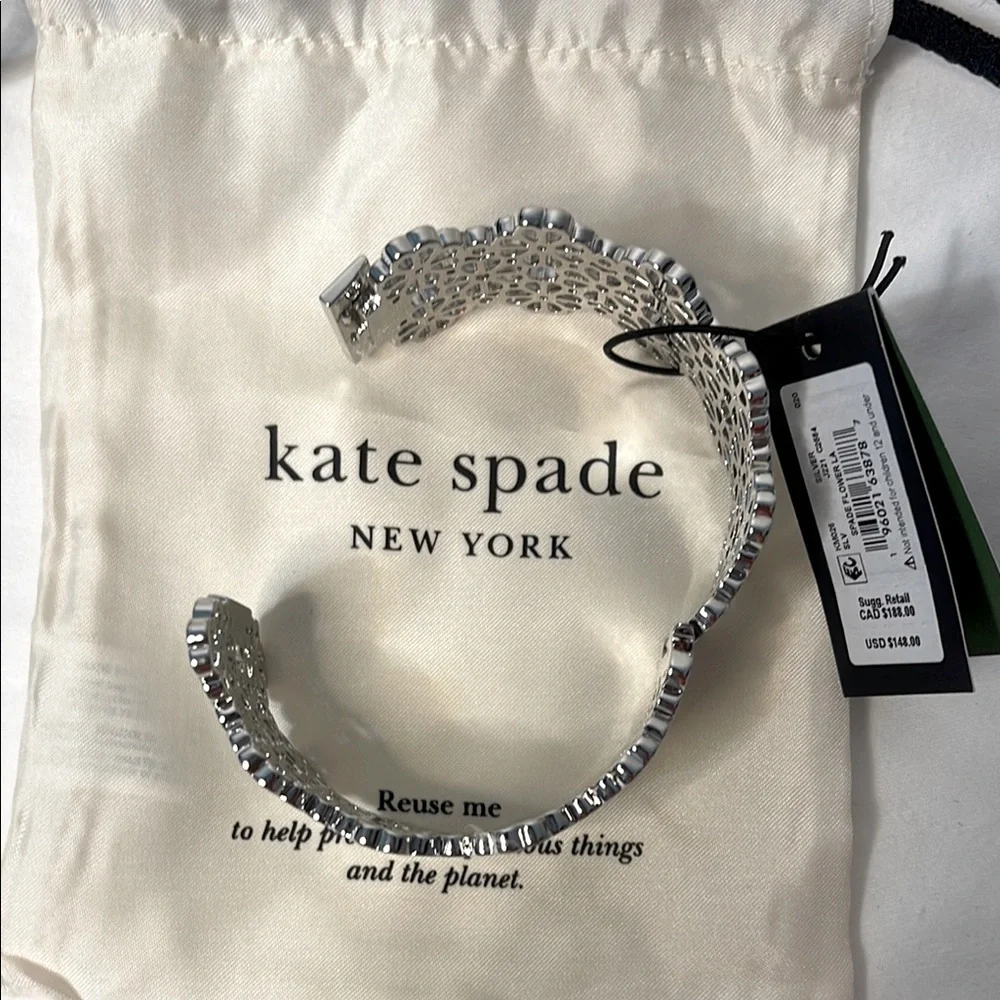 Kate Spade Silver Floral Cutout Bracelet 7” NWT - Picture 6 of 11